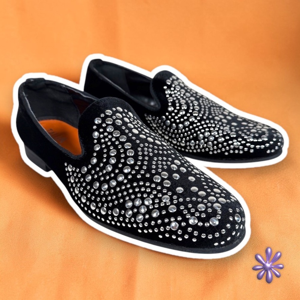 NWOT Tallia Raffaele Velvet Studded Smoking Slipper Loafers |‎ Black | Men's 8